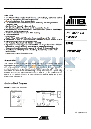 T5743 datasheet - UHF ASK/FSK Receiver