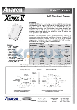 XC1900A-05 datasheet - 5 dB Directional Coupler