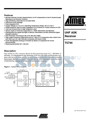 T5744 datasheet - UHF ASK Receiver