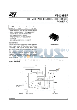 VB026BSP datasheet - HIGH VOLTAGE IGNITION COIL DRIVER POWER IC