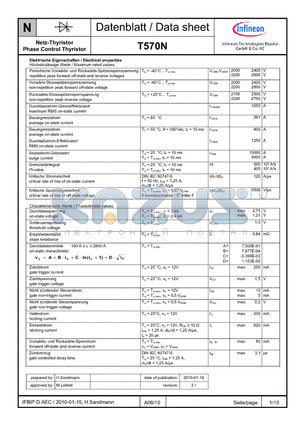 T570N datasheet - Netz-Thyristor Phase Control Thyristor