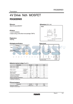RSQ020N03 datasheet - 4V Drive Nch MOSFET
