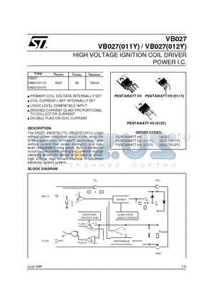 VB027011Y datasheet - HIGH VOLTAGE IGNITION COIL DRIVER POWER I.C.