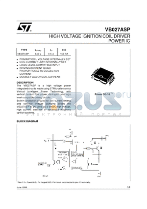 VB027ASP datasheet - HIGH VOLTAGE IGNITION COIL DRIVER POWER IC