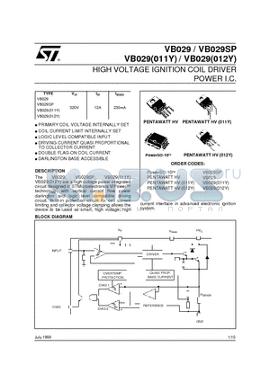 VB029011Y datasheet - HIGH VOLTAGE IGNITION COIL DRIVER POWER I.C.