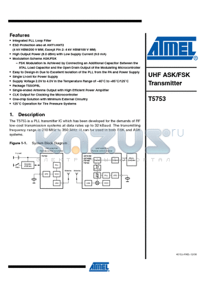 T5753-6AQJ datasheet - UHF ASK/FSK Transmitter