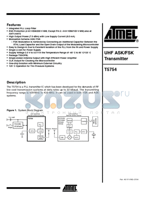 T5754 datasheet - UHF ASK/FSK TRANSMITTER