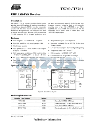 T5760 datasheet - UHF ASK/FSK Receiver