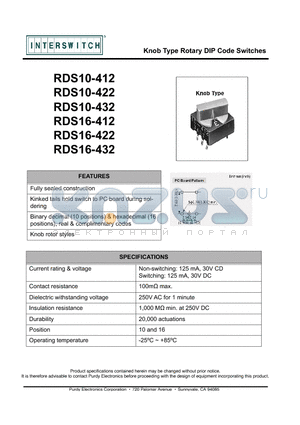 RDS10-432 datasheet - Knob Type Rotary DIP Code Switches