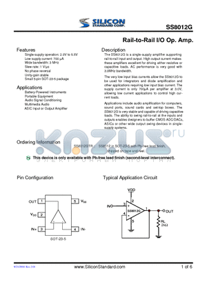 SS8012G datasheet - Rail-to-Rail I/O Op. Amp.