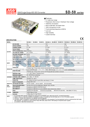 SD-50B-12 datasheet - 50W Single Output DC-DC Converter