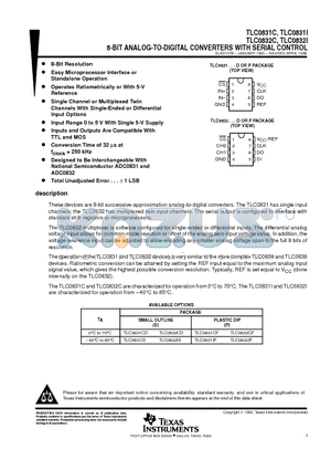 TLC0831C_08 datasheet - 8-BIT ANALOG-TO-DIGITAL CONVERTERS WITH SERIAL CONTROL