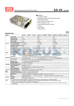 SD-50C-12 datasheet - 50W Single Output DC-DC Converter