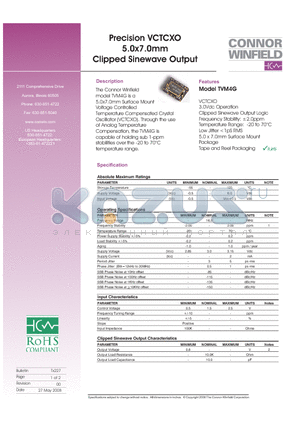 TVM4G-016.8M datasheet - Precision VCTCXO 5.0x7.0mm Clipped Sinewave Output