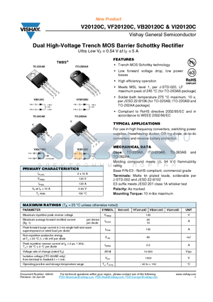 VB20120C-E3/8W datasheet - Dual High-Voltage Trench MOS Barrier Schottky Rectifier
