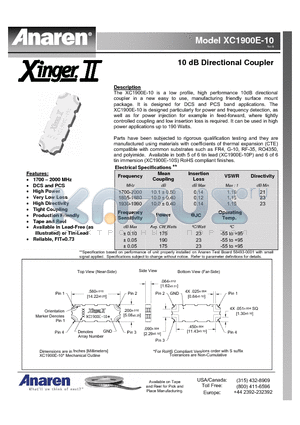 XC1900E-10 datasheet - 10 dB Directional Coupler