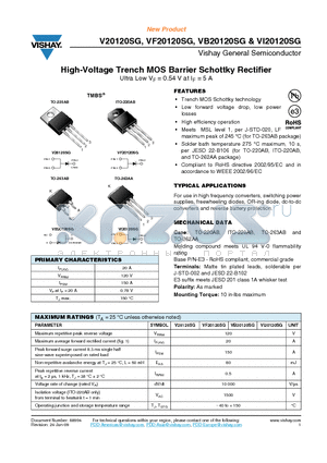 VB20120SG datasheet - High-Voltage Trench MOS Barrier Schottky Rectifier