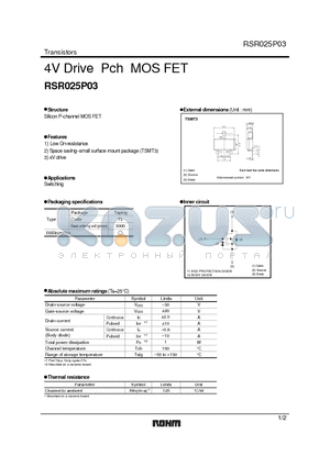 RSR025P03 datasheet - 4V Drive Pch MOS FET