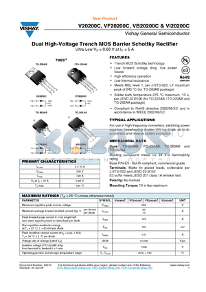 VB20200C datasheet - Dual High-Voltage Trench MOS Barrier Schottky Rectifier
