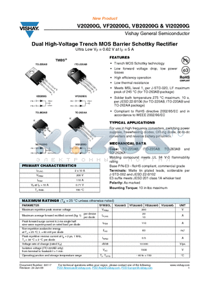 VB20200G-E3-4W datasheet - Dual High-Voltage Trench MOS Barrier Schottky Rectifier