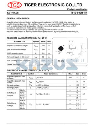 T610-600B-TR datasheet - 6A TRIACS