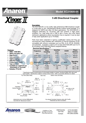 XC2100A-05 datasheet - 5 dB Directional Coupler