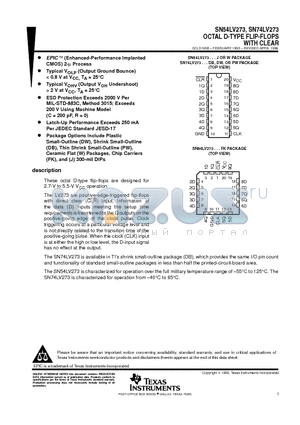 SN54LV273 datasheet - OCTAL D-TYPE FLIP-FLOPS WITH CLEAR