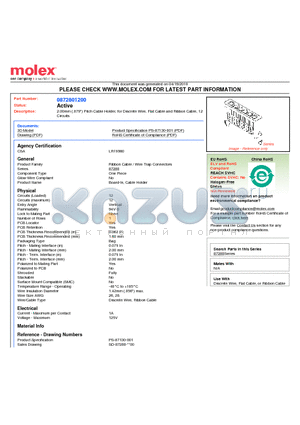 SD-87280-1200 datasheet - 2.00mm (.079) Pitch Cable Holder, for Discrete Wire, Flat Cable and Ribbon Cable, 12 Circuits