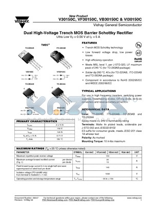 VB30150C-E3/8W datasheet - Dual High-Voltage Trench MOS Barrier Schottky Rectifier Ultra Low VF = 0.56 V at IF = 5 A