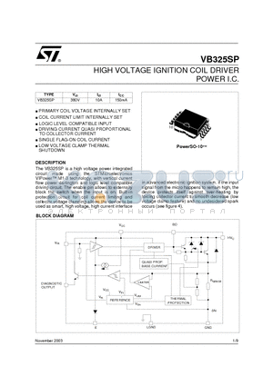 VB325 datasheet - HIGH VOLTAGE IGNITION COIL DRIVER POWER I.C.