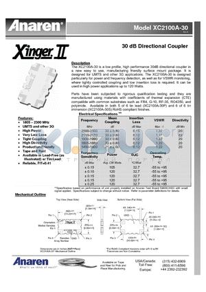 XC2100A-30 datasheet - 30 dB Directional Coupler