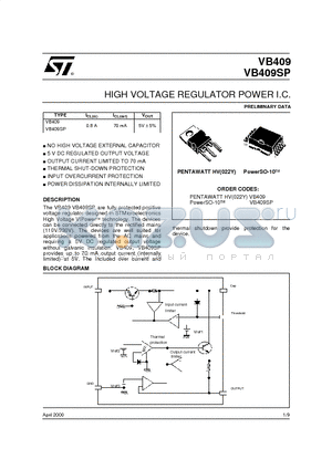 VB409SP datasheet - HIGH VOLTAGE REGULATOR POWER I.C.