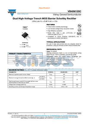 VB40M120C datasheet - Dual High-Voltage Trench MOS Barrier Schottky Rectifier