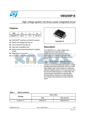 VB525SP-E datasheet - High voltage ignition coil driver power integrated circuit