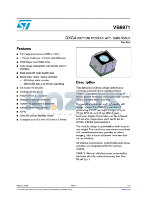 VB6871S0VO/TR datasheet - QXGA camera module with auto-focus