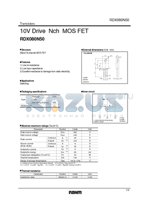 RDX080N50 datasheet - 10V Drive Nch MOS FET