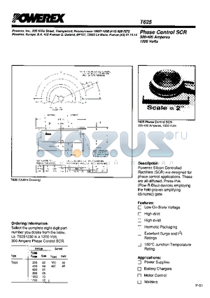 T625 datasheet - Phase Control SCR (300-400 Amperes 1200 Volts)