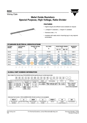 RDX datasheet - Metal Oxide Resistors Special Purpose, High Voltage, Ratio Divider