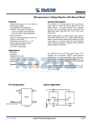 SS8039H438TCTR datasheet - Microprocessor Voltage Monitor with Manual Reset