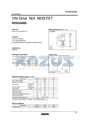 RDX045N60 datasheet - 10V Drive Nch MOS FET