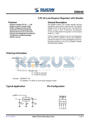 SS8046TF1TB datasheet - 3.3V 2A Low-Dropout Regulator with Disable
