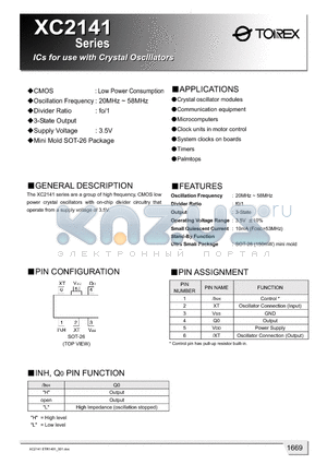 XC2141A21AML datasheet - ICs for use with Crystal Oscillators