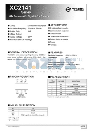 XC2141A21AMR datasheet - ICs for use with Crystal Oscillators