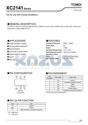 XC2141C21AML datasheet - ICs for use with Crystal Oscillators