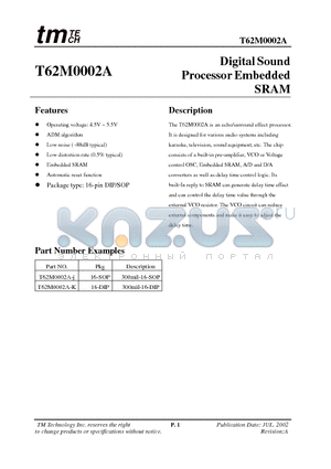 T62M0002A-J datasheet - Digital Sound Processor Embedded SRAM