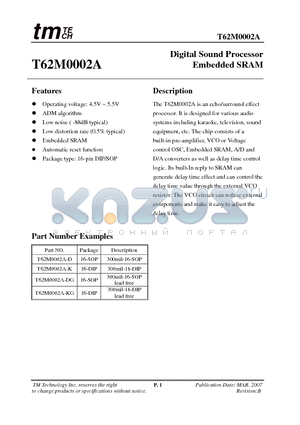 T62M0002A-KG datasheet - Digital Sound Processor Embedded SRAM