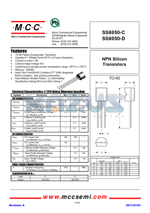 SS8050-D datasheet - NPN Silicon Transistors