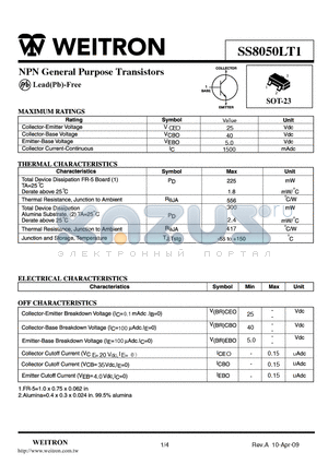 SS8050LT1_09 datasheet - NPN General Purpose Transistors