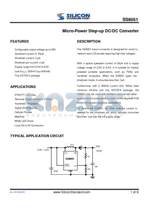 SS8051 datasheet - Micro-Power Step-up DC/DC Converter