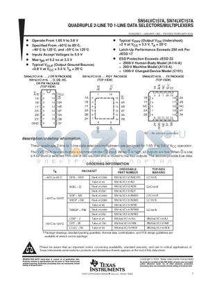 SN54LVC157A datasheet - QUADRUPLE 2-LINE TO 1-LINE DATA SELECTORS/MULTIPLEXERS